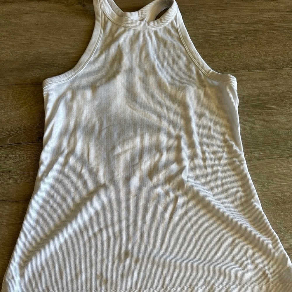 White Ribbed High-Neck Racerback Top - Picture 3 of 3